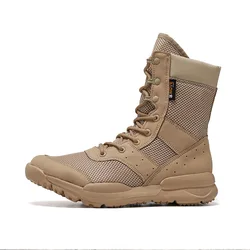 Men's Lightweight Breathable Summer Hiking Boots - High Top Tactical Outdoor Footwear - 45 (Khaki Mesh)
