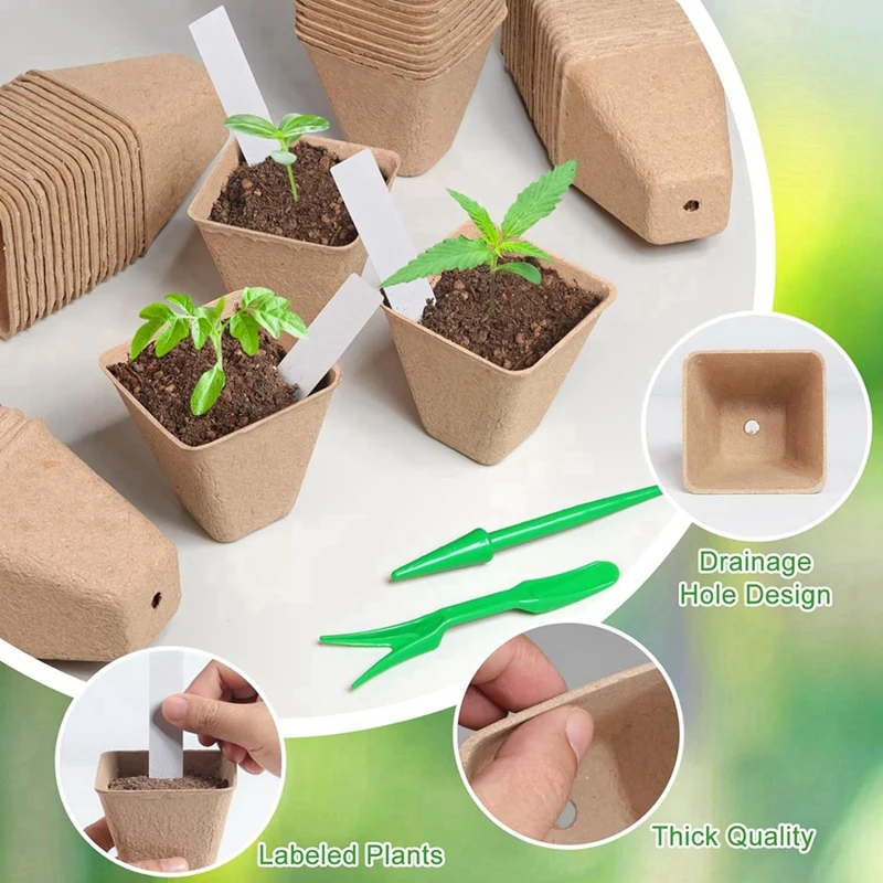 GTBL 120 Pack Square Peat Pots For Seedlings, Seed Starting Pots With Drainage Holes,Biodegradable Herb Seed Pots Kits 3