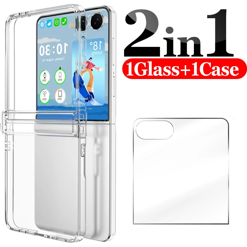 Hinge Protection Shockproof Clear Case with Tempered Glass Back Cover