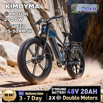 KIMDYMA NEW K03 Bicicletta Elettrica 2000W 55KM/H con Doppio Motore, Batteria al Litio 48V20AH, Ruote da 26 Pollici, Fatbike Elettrica 4.0 per Adulti