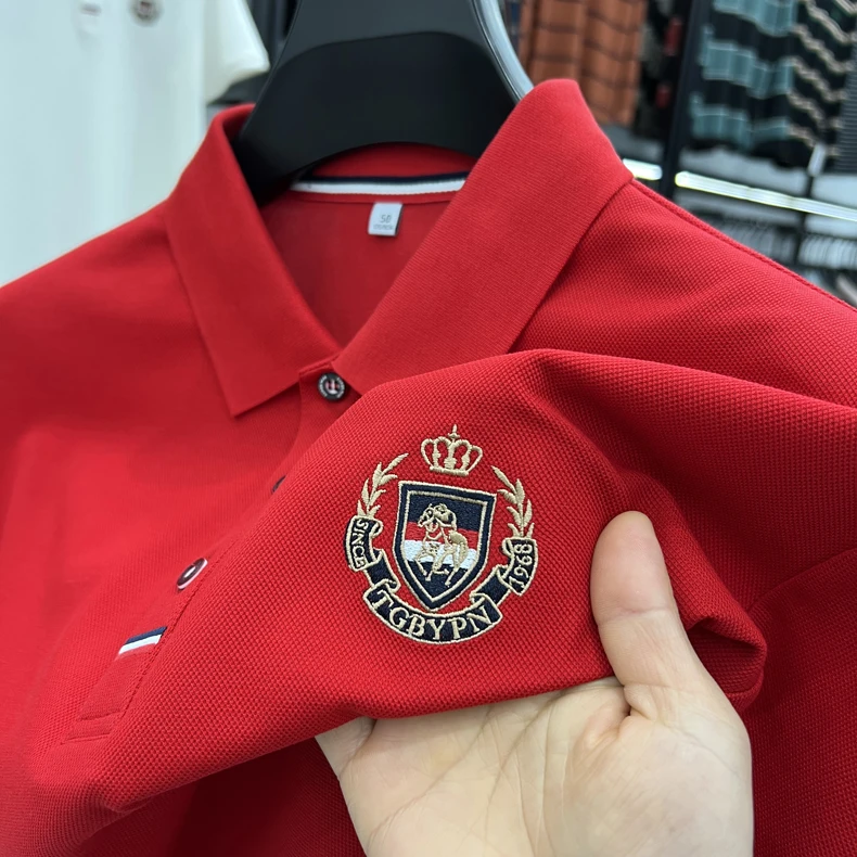 High end brand men's short sleeved polo shirt with classic stripe design top summer fashion embroidery breathable casual T-shirt 30 Se69568dc0c744bafa92b95d10bbd16f22