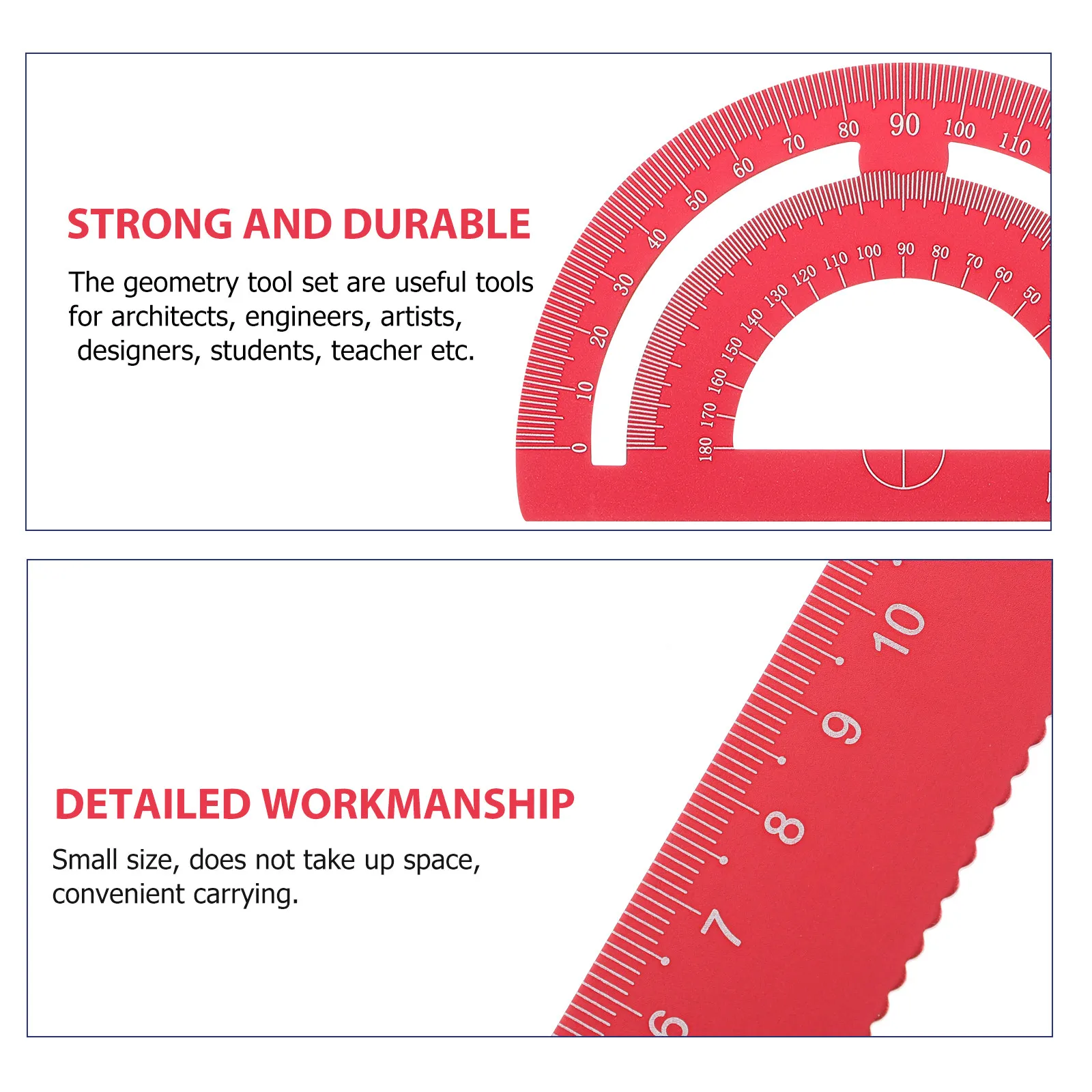 1 세트 견고한 금속 자 각도기 세트 직선 자 삼각형 플레이트 반원형 도구 학생들을 위한 경량 휴대용