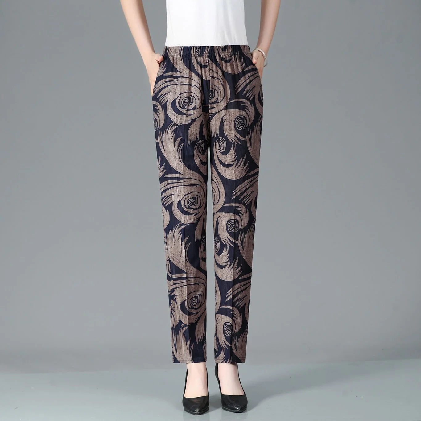 Summer Middle-aged And Elderly Women's Trousers High Waisted Mother's Floral Printed Pants Ladies Casual Loose Pantalones