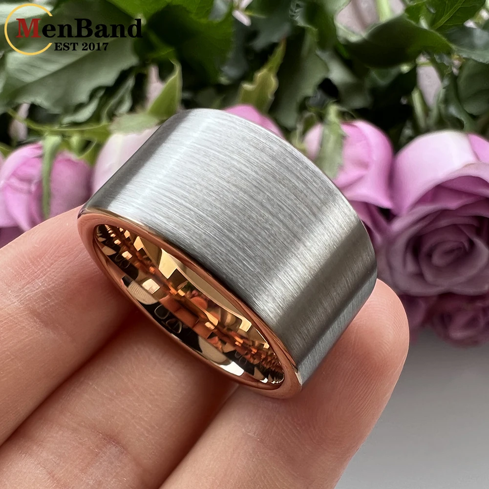 MenBand 10MM 12MM Large Flat Surface Men Tungsten Wedding Ring Brushed Finish Comfort Fit Size 7-15