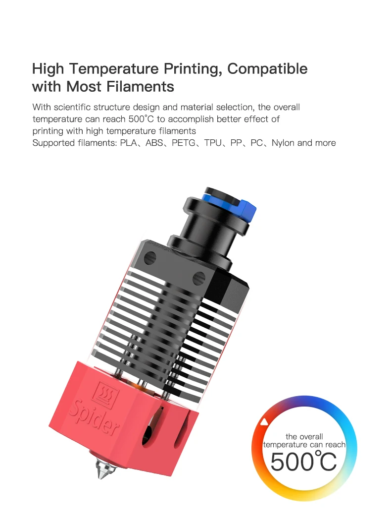 Creality  Spider High Temperature and High Speed Hotend, Wear-resistant Nozzle, Smooth Extrusions, Compatible with More Printer