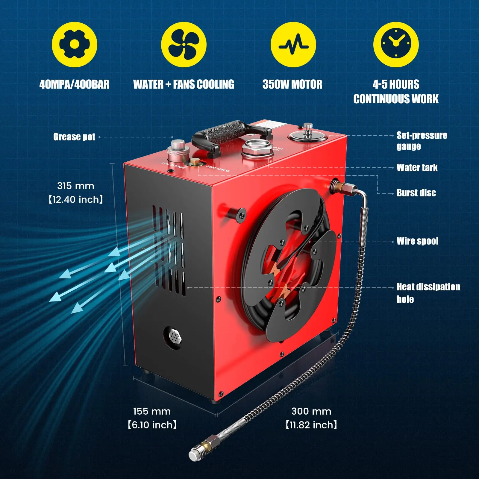 GX-E-CS4 ޴ PCP    ,   , ChikaDIV  ũ, 12V DC,110 V AC, 220V AC, 5800Psi, 40MPA