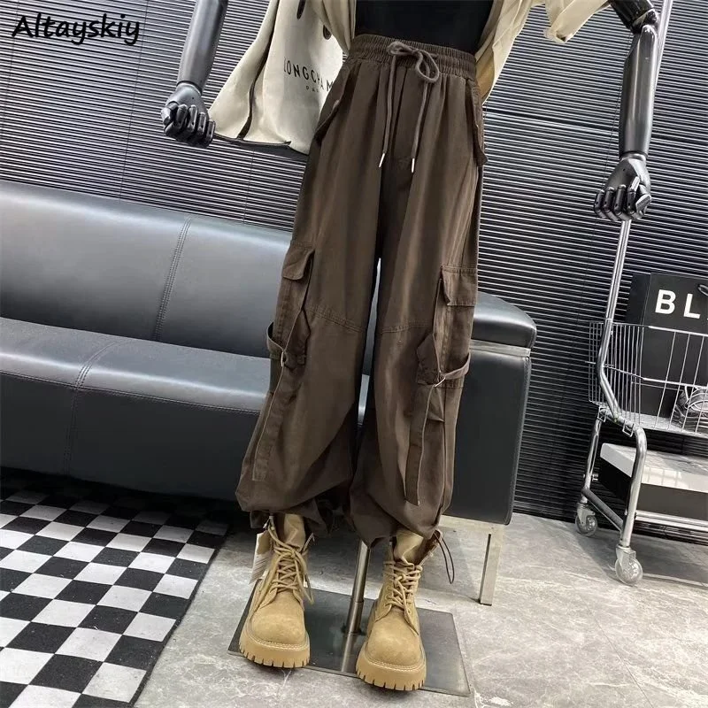 

Pants Women Baggy Couple BF Style Solid Vintage Full Length Ladies Chic Streetwear All-match Autumn Ulzzang Unisex Cargo Trouser