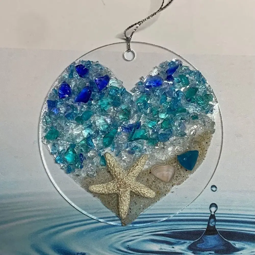 Round Sun Catcher Memorial Crafts Starfish Acrylic Couple Crashing Wave Pendant Shell Conch Beach Ornament natural shell ornaments resin starfish ornaments