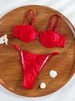 2025 New Push Up Bikinis Sexy String Swimsuit Red Swimwear Women Bathing Suit Summer Beachwear Bandage Bikini Set