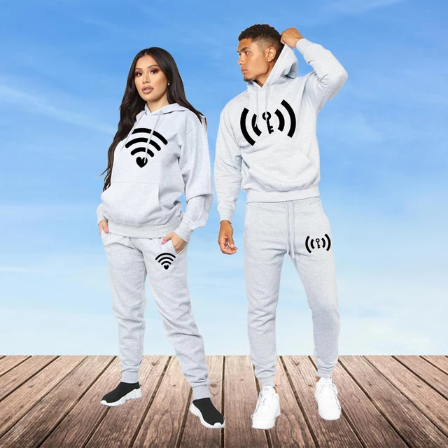 New Match Pattern Print Men Women Tracksuit Sets Casual Hoodie And