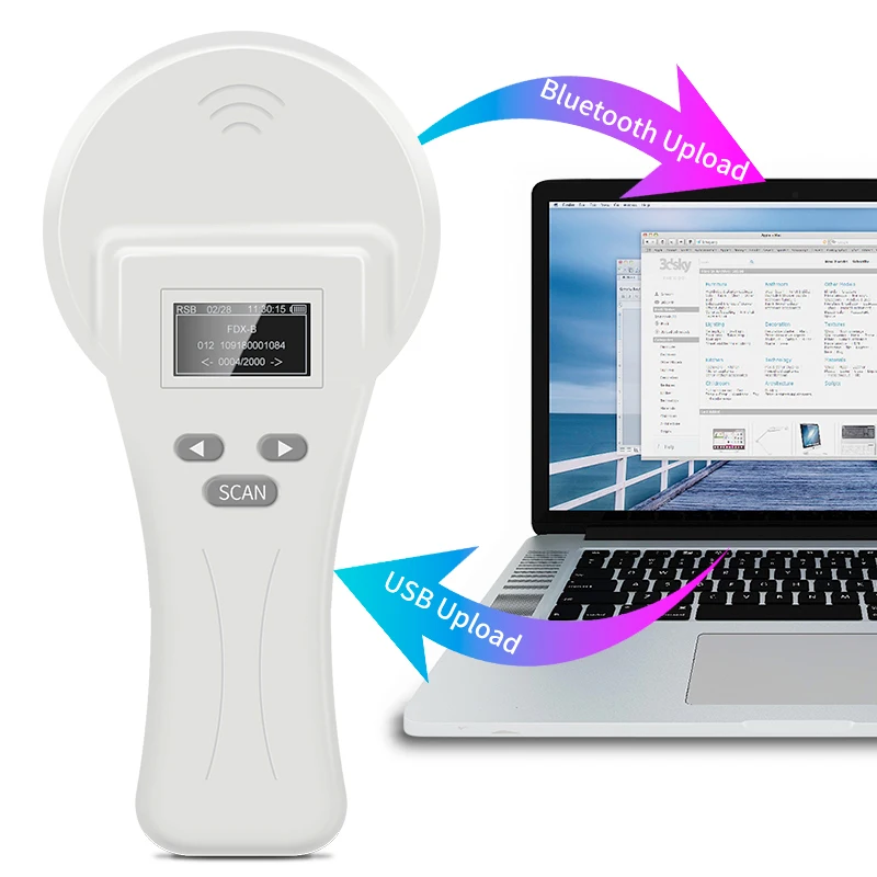 FDX-A FDX-B 11785 반려동물 마이크로칩 스캐너, 134.2KHz, 125Kh RFID, EM4305 귀 태그 리더, ISO11784