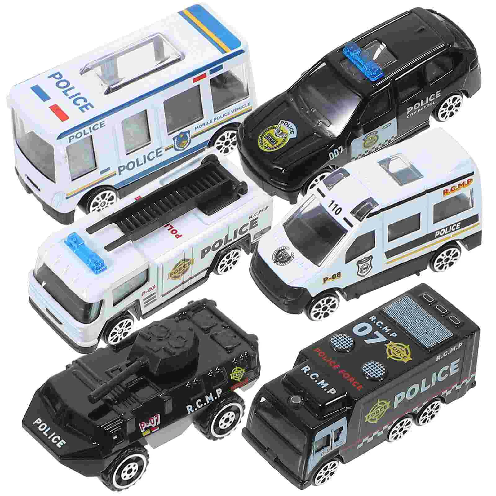 6pcs Assorted Police Car Models Die-cast Car Toys Inertia Control Toys Early Learning Props for Kids Children