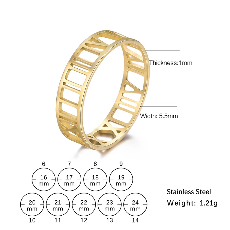 Gold Plated Hollow Round Stainless Steel Rings - Trendy Jewelry