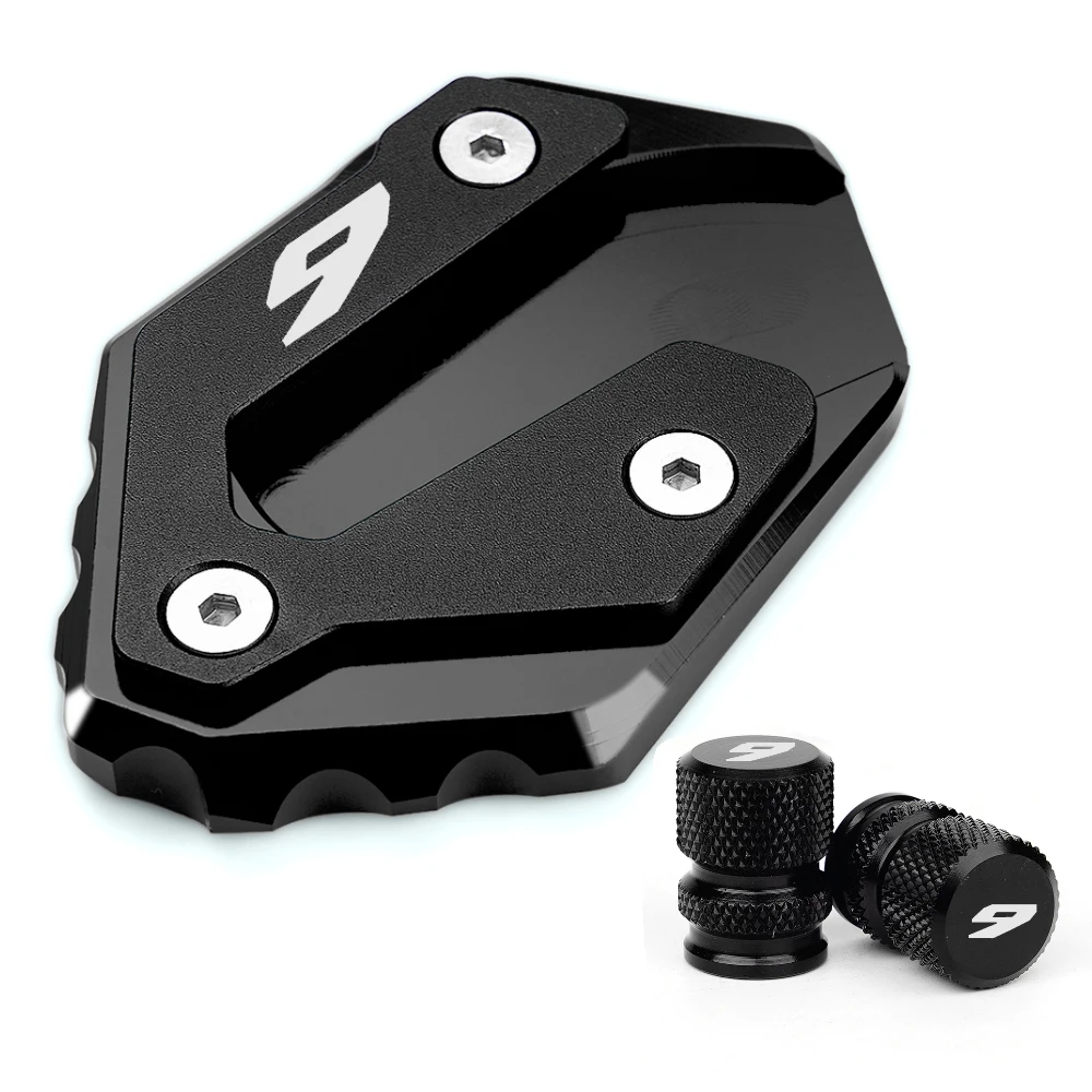 Premium CNC Side Stand Enlarger & Kickstand Foot Pad with Tire Valve Caps