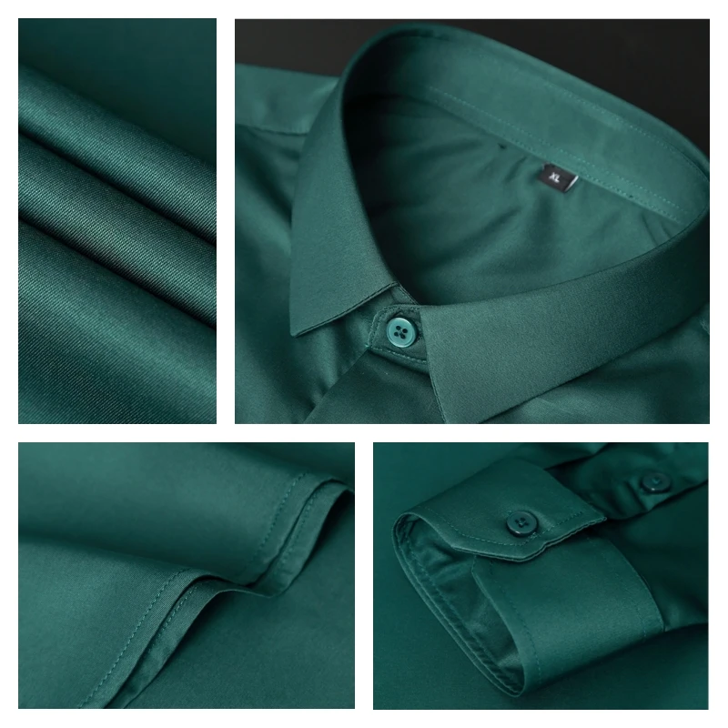 Business Casual Party Social Shirt Men's Long Sleeve Anti-wrinkle No-Iron Stretch Slim Color Fashion Trendy Men's Clothing