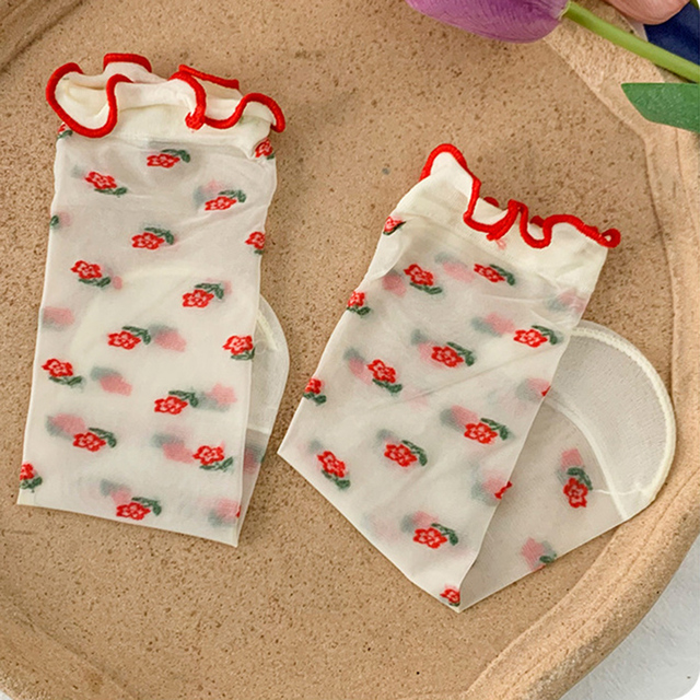 Transparent Crystal Silk Socks Lolita Lace Ruffle Sock Casual Socks Crew Socks Breathable Socks