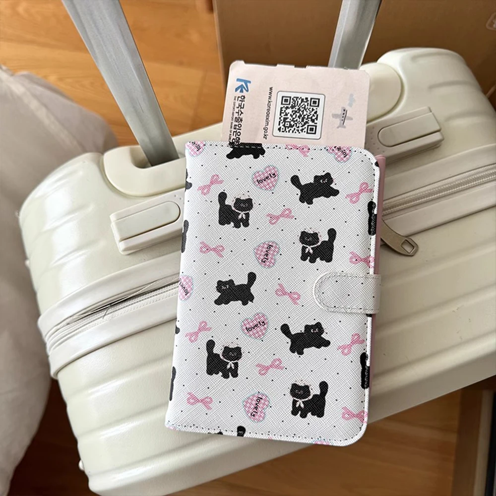 Cartoon Cat Dog Passport Holder Wallet Leather Passport Cover Portable Multi-function Waterproof Ticket Clamp Travel Accessory