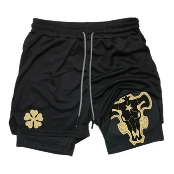 Trendy printed men's sports shorts, fitness running shorts, 2-in-1 quick drying training shorts, summer running shorts 1