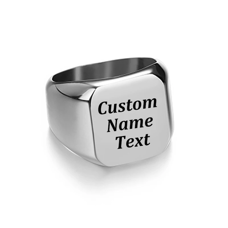 טבעת סמל תמונה חרוט שם מותאם אישית חרוט לגברים נשים נירוסטה רוחב מרובע טבעת אישית אוהבי משפחה מתנה מתנה