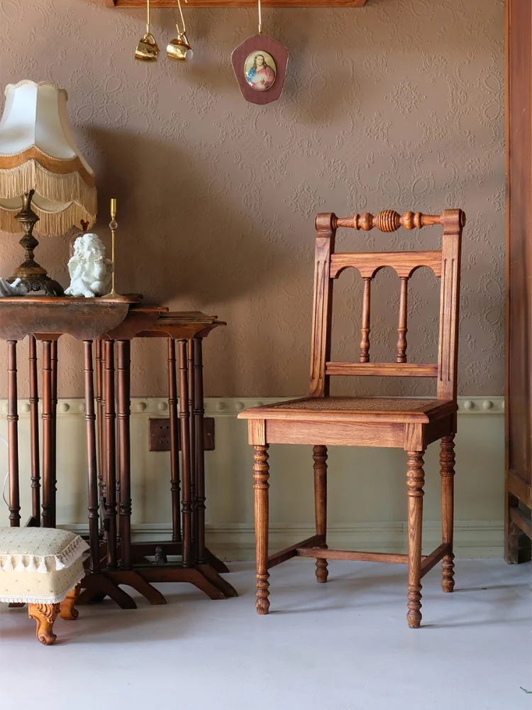 Shenguang series Roman chair retro solid wood chair dining real rattan pure handmade rattan 8