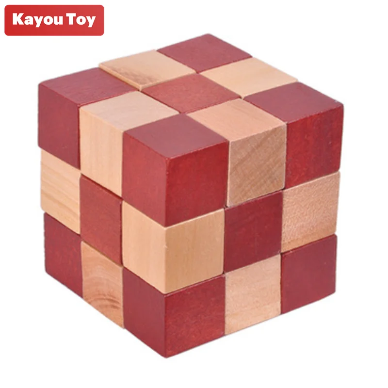 Classic Cube-shaped IQ Wooden Snake Puzzle Mind Brain Puzzles Game for Adults Kids
