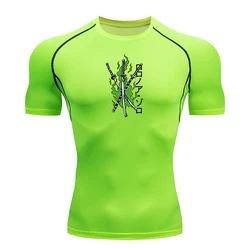 Men's Athletic Quick-Dry Compression Shirts - Stretch Workout & Running Tops - XXXL (Green Short Sleeve)
