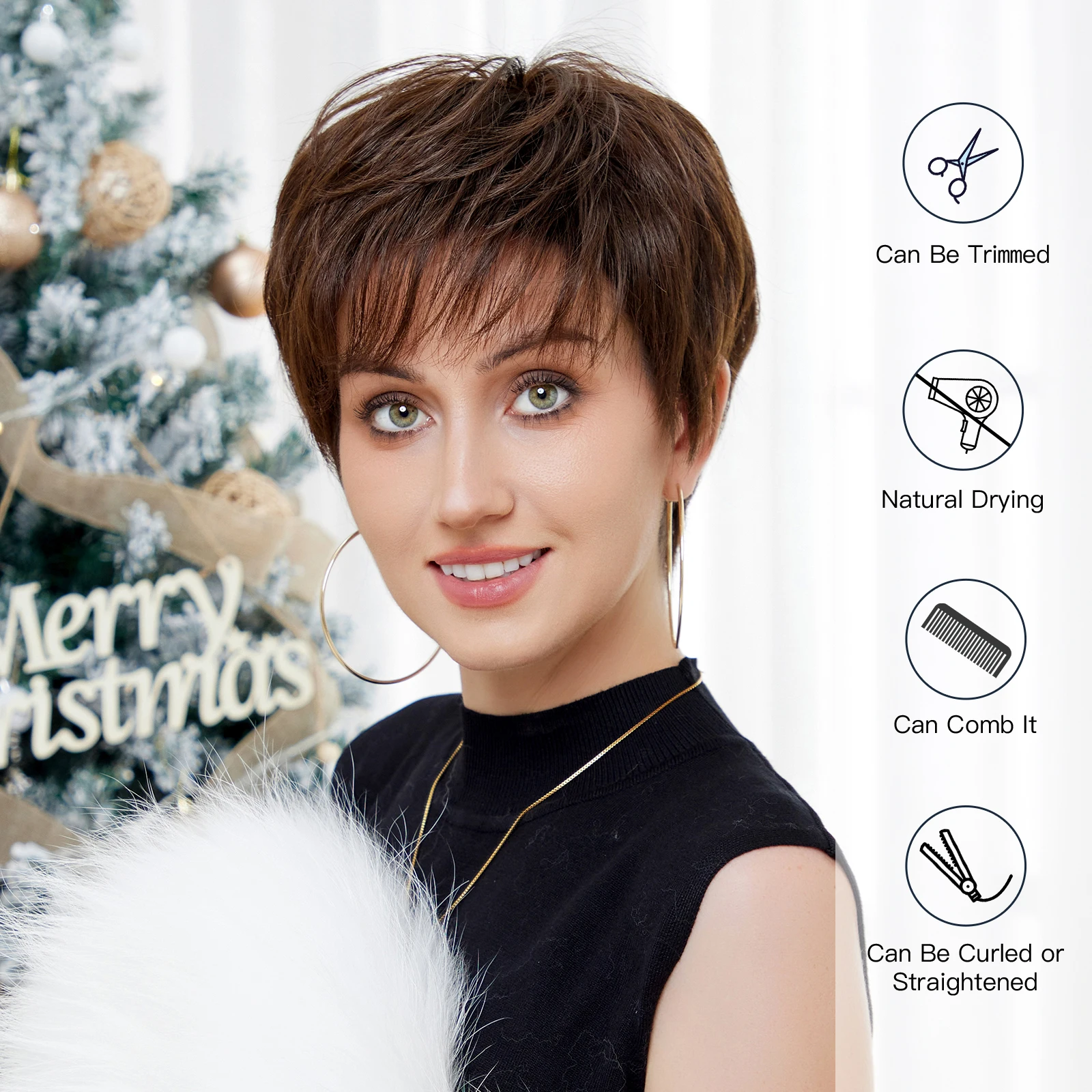Human hair wigs Short Pixie Cut Human Hair Blend Wigs for Women
