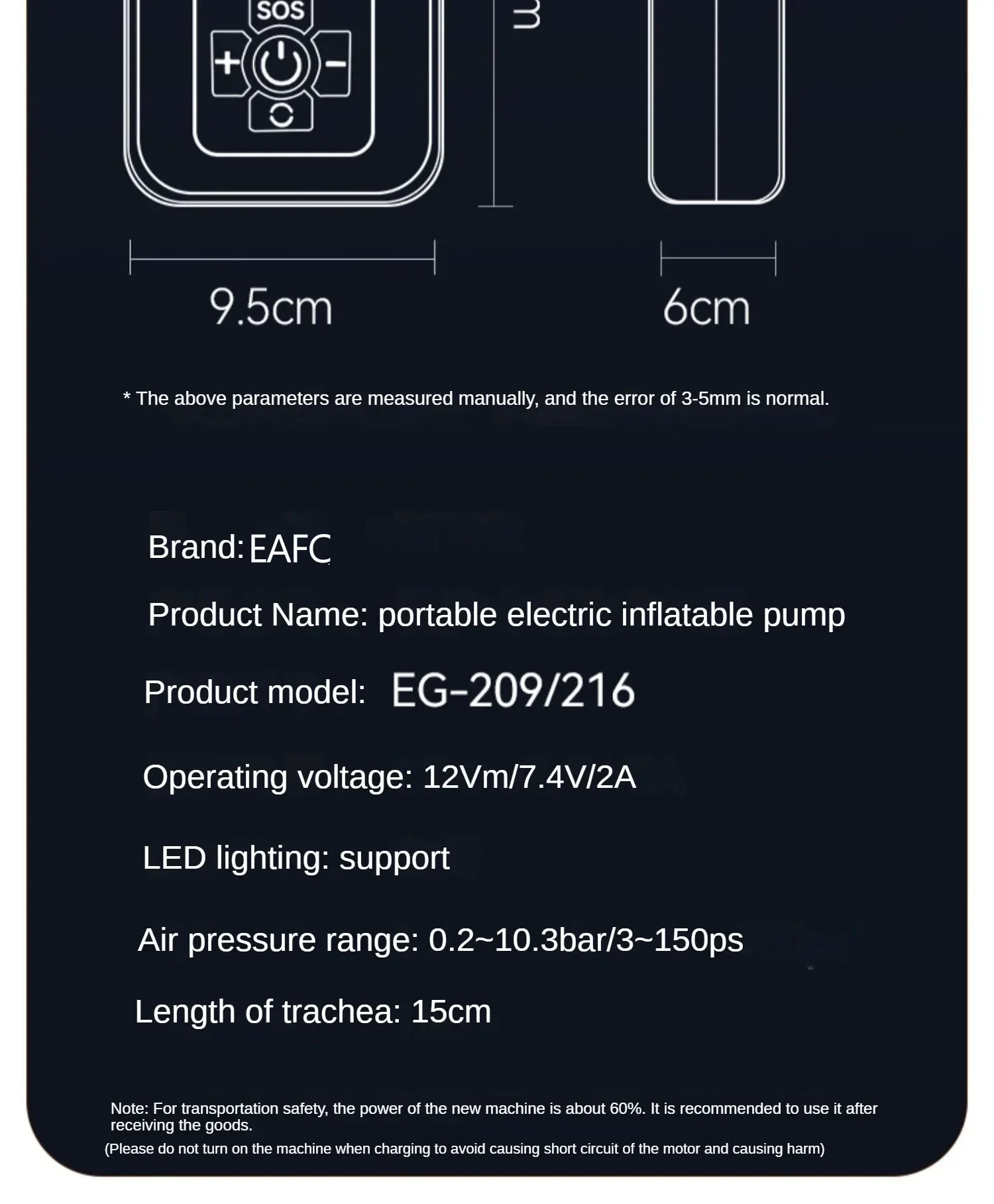 EAFC Portable150PSI Autoreifenfüller, elektrische Pumpe für Fahrrad, Motorrad, Fußball, Basketball, unverzichtbares Reifenzubehör – Detail 13