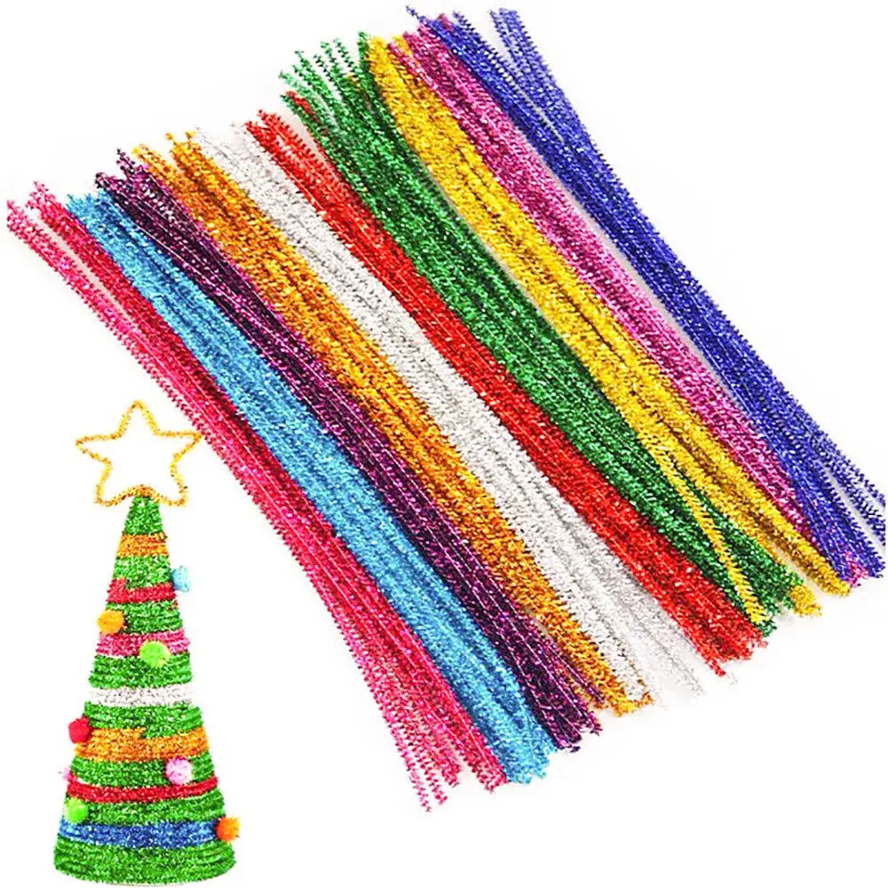 Mixed Color Plush Glitter Chenille Cleaners Wired Stems Pipe Plush Sticks Kids DIY Handmade Decor Creative Crafts Toy Accessoriy