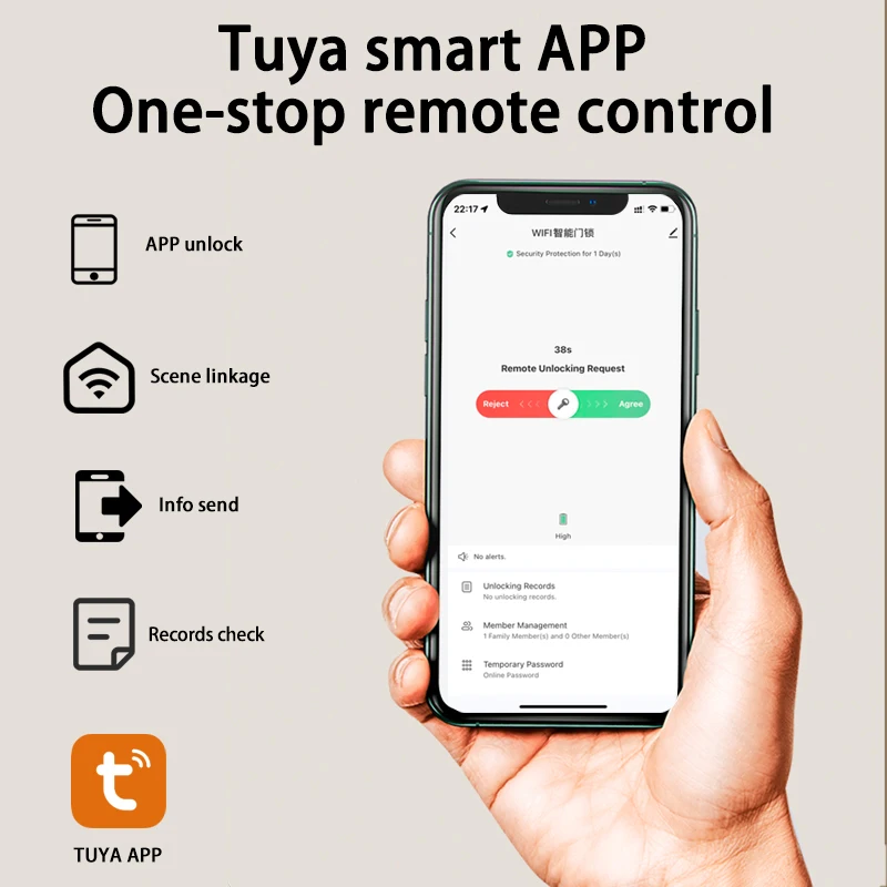 Tuya Wifi Electronic Smart Door Lock With Biometric Fingerprint / Smart Card / Password / Key Unlock/ USB Emergency Charge 2