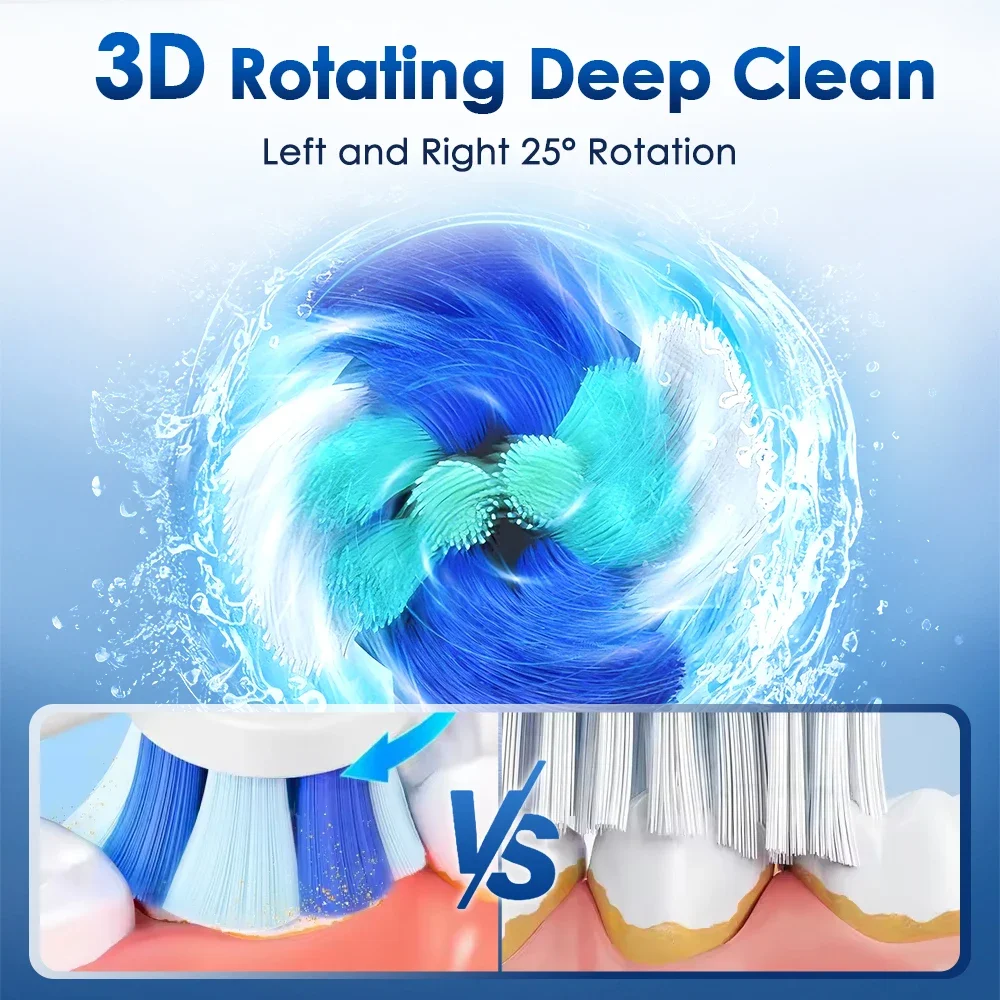 Smart Round Rotating Electric Toothbrush for Adults 5 Cleaning Mode USB Rechargeable 4 Replacement Heads Timed reminder
