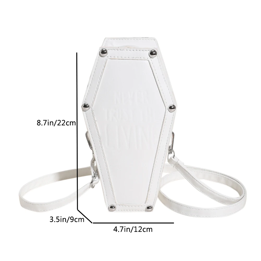 Gothic Coffin Shape Bag for Women Cell Phone Shoulder Bag PU Leather Crossbody Bag for Halloween Cosplay Make Up Cosmetic Bag