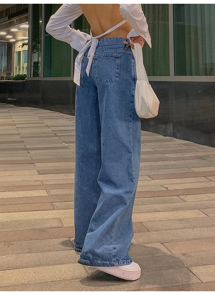 Low Rise Jeans Women's Loose Jeans 2023 New Fashion Straight Pants Y2k Denim Trousers Retro Loose Blue Mom Jeans y2k flare jeans women korean 2023 new slimming high rise versatile stretch high waist horseshoe pants retro blue trousers