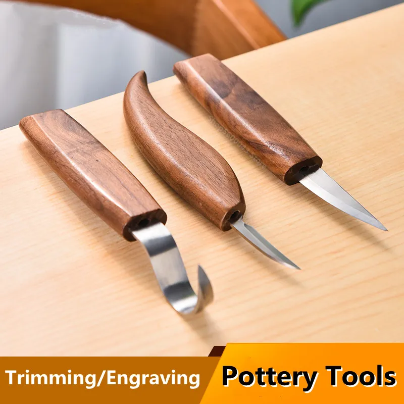 New Pottery Repair Blank Carving Knife Smooth Wooden Handle Mud Sculpture Trimming Machete DIY Ceramic Modeling Pottery Tool