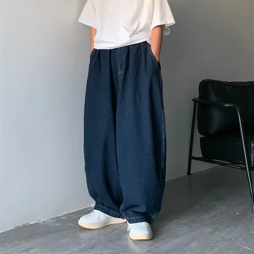 남성용 스트레이트 청바지, 블루 루즈 데님 바지, 뉴트럴 Y2K 진 스트리트웨어, 캐주얼 와이드 청바지, 남성 여성 바지, 헐렁한 남성 청바지 3