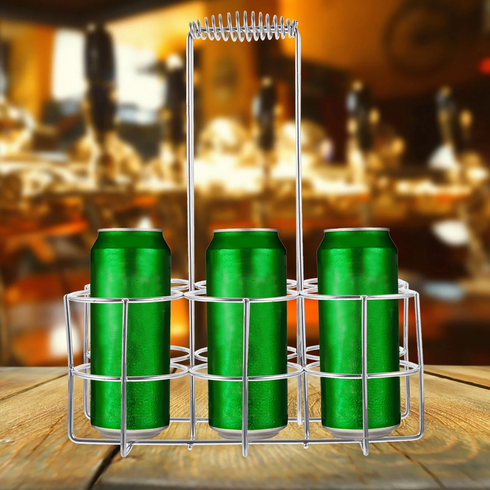 

6 Slots Beer Can Rack Tabletop Holder for Bar Waterbottle Metal Restaurant Carafe Storage