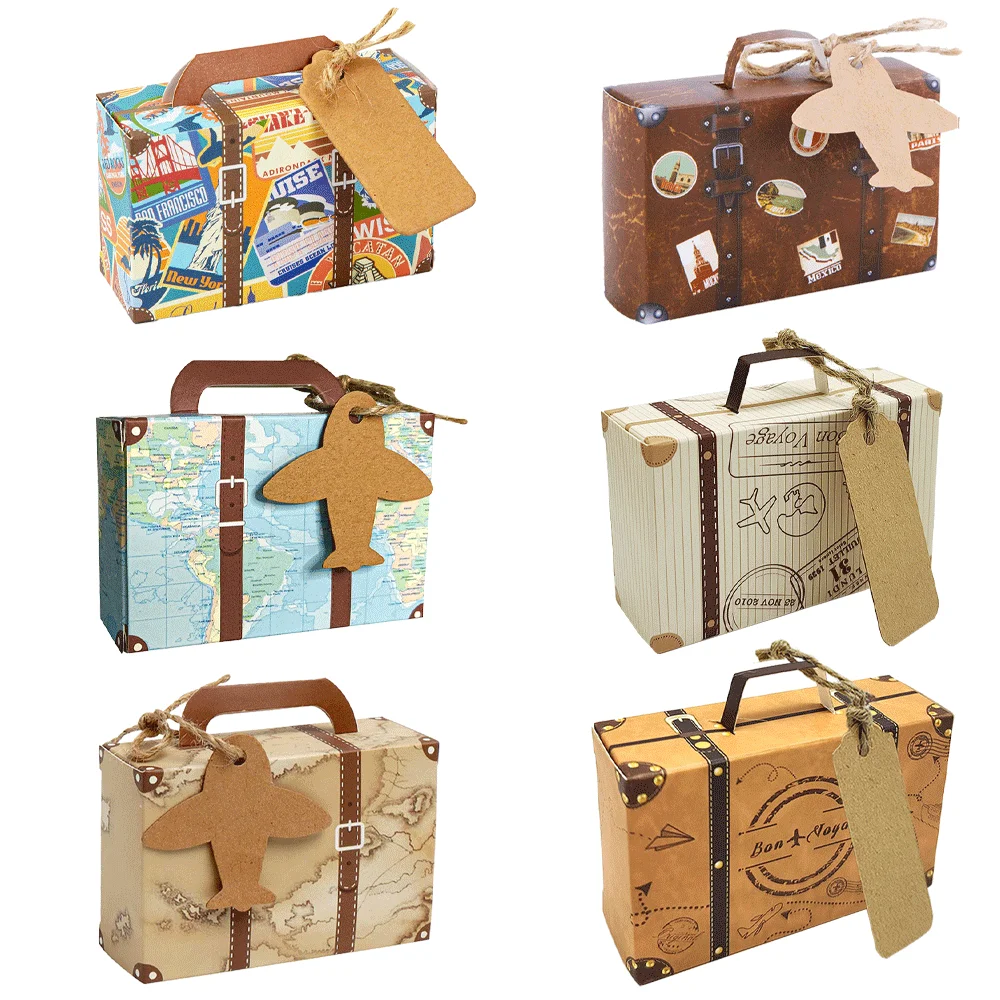 50 Uds. Cajas de recuerdos de maleta, Mini maleta, caja de recuerdos de  fiesta, estilo Vintage con etiquetas, decoraciones para fiestas de viaje de  boda - AliExpress, image size:1000x1000