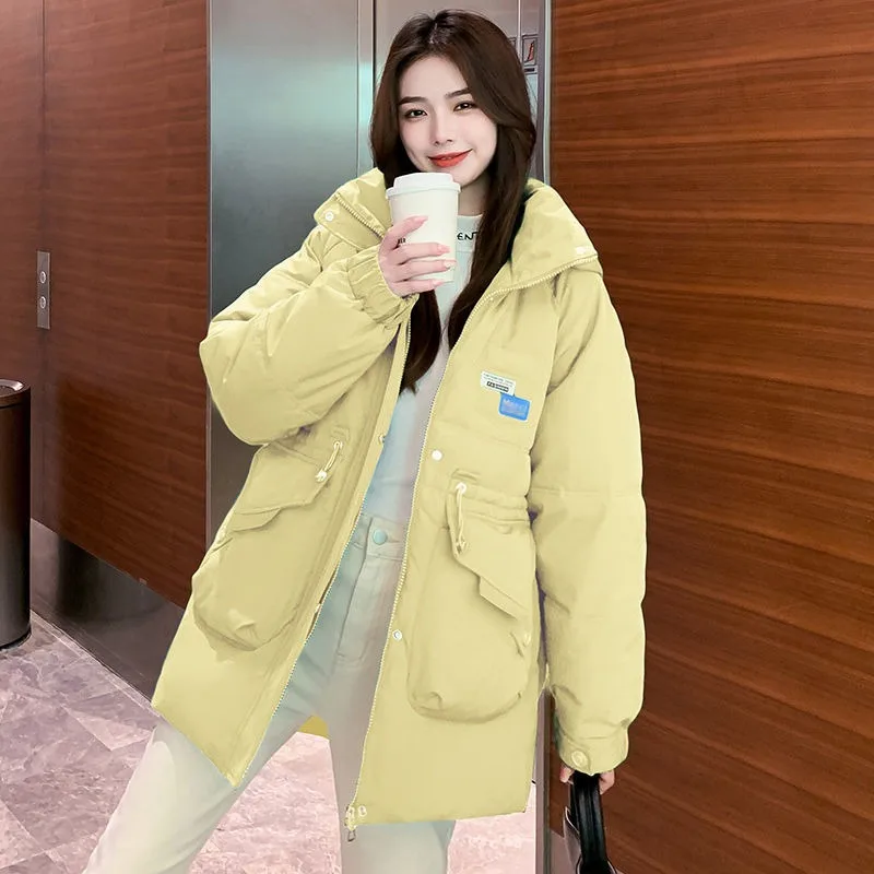 

2023 New Women Down Cotton Coat Winter Jacket Female Mid Length Version Parkas Loose Thick Outwear Hooded Versatile Overcoat