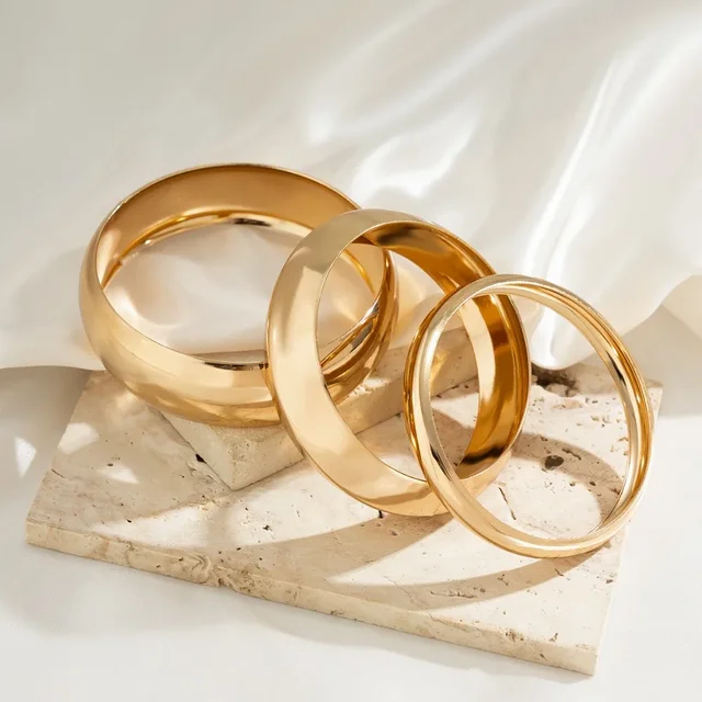 3Pcs/set Punk Geometric Chunky Hollow Rings Bracelet for Women Smooth Multilayer Big Bangles Jewelry Ladies Wedding Party 4