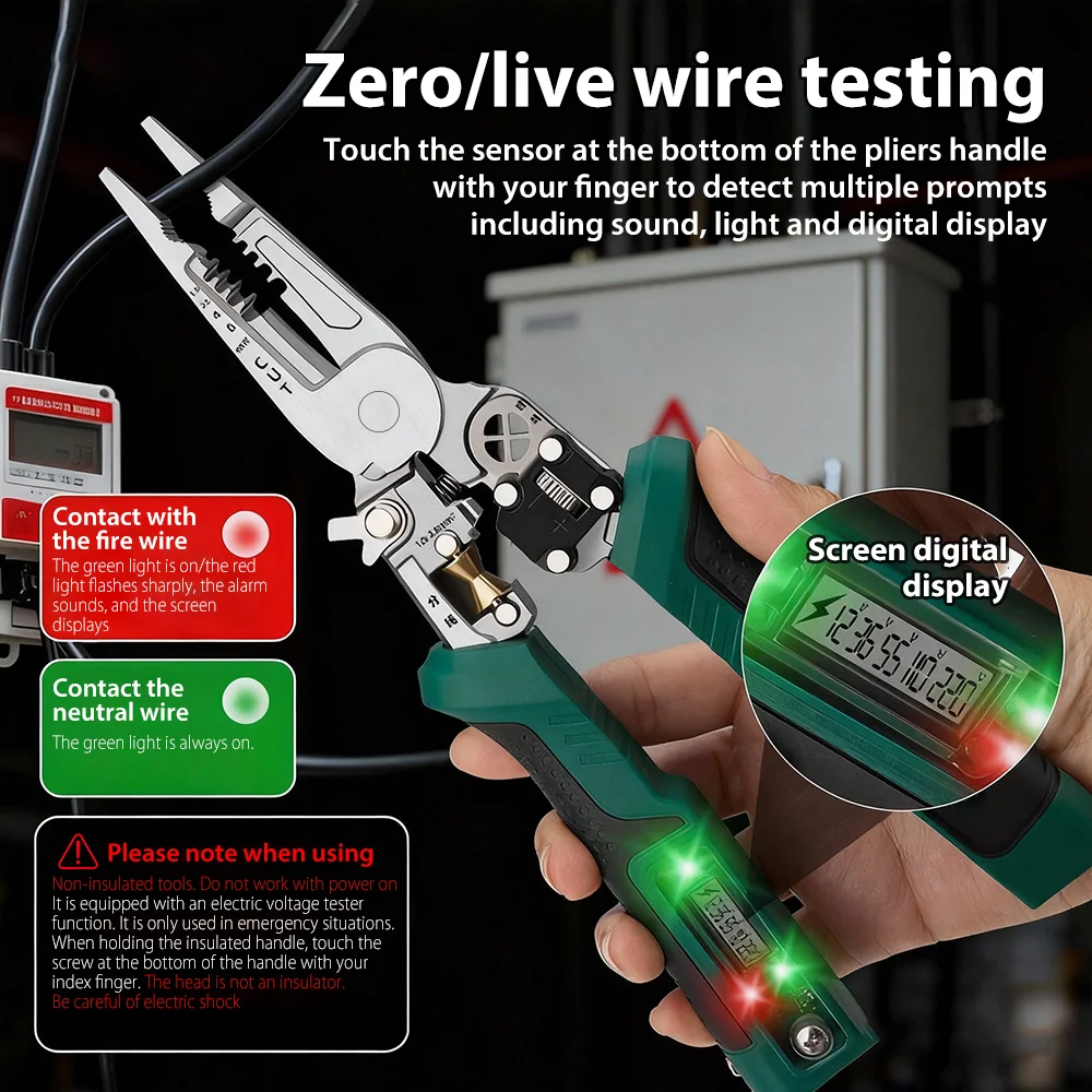 TINSOL Multifunctional Electrician Tool - Digital Display Wire Stripping & Cutting Pliers with Voltage Testing and Crimping Functions