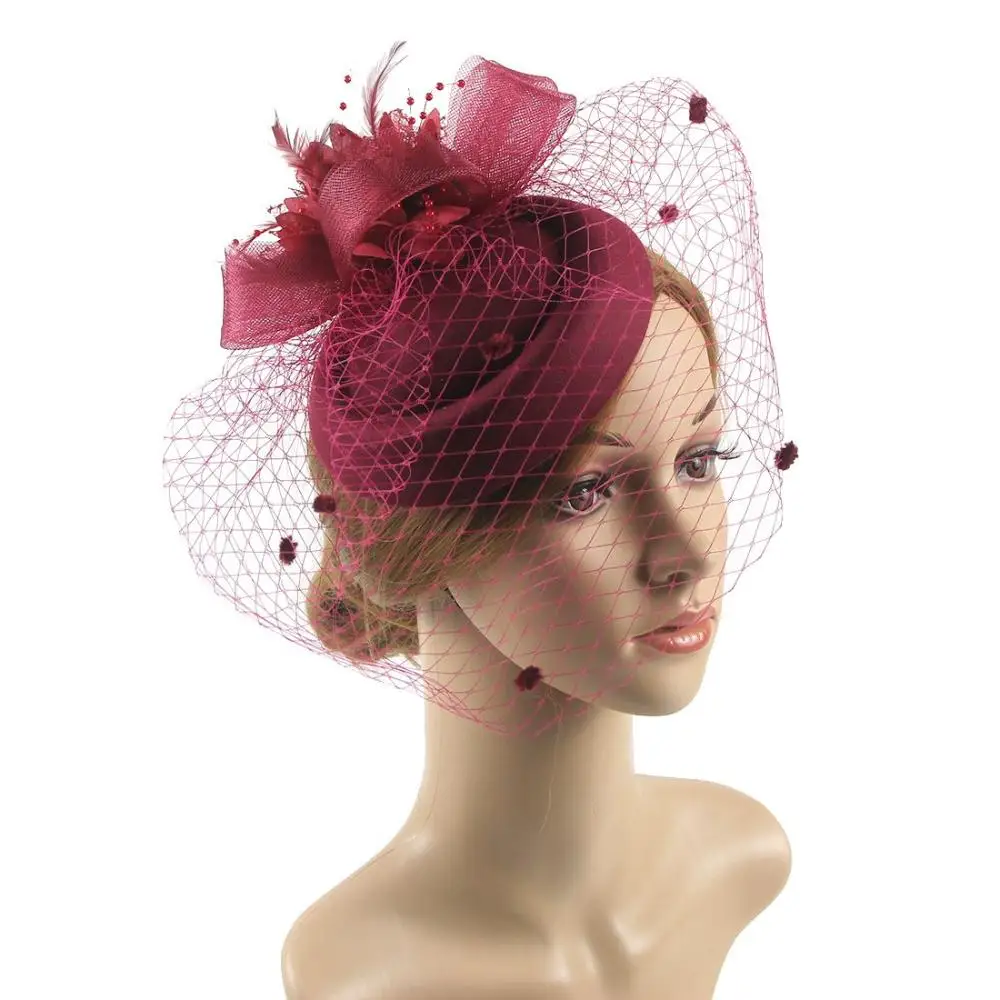 Retro Damen Schleier Sinamay Blumenfedern Fedoras Hut Fascinator Hut Stirnband Haarspange – Detail 6
