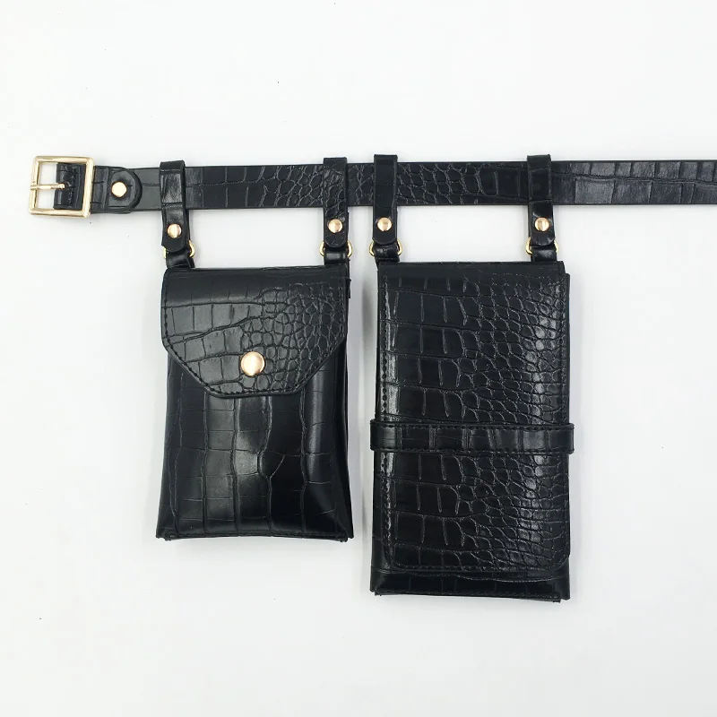 2 Piece Women's Belt Bag Luxury Designer Tactical Waist Bags Female Leather Flap Fanny Pack Shoulder Crossbody Chest Bag Purse