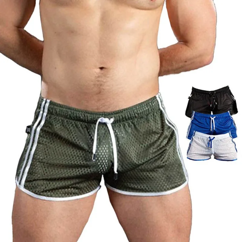 Shorts Running Cool Surfing Breathable Men Gym Swim Beachwear Half Pants Quick-Dry Mesh Fabric Workout Fitness Outdoor Exercise