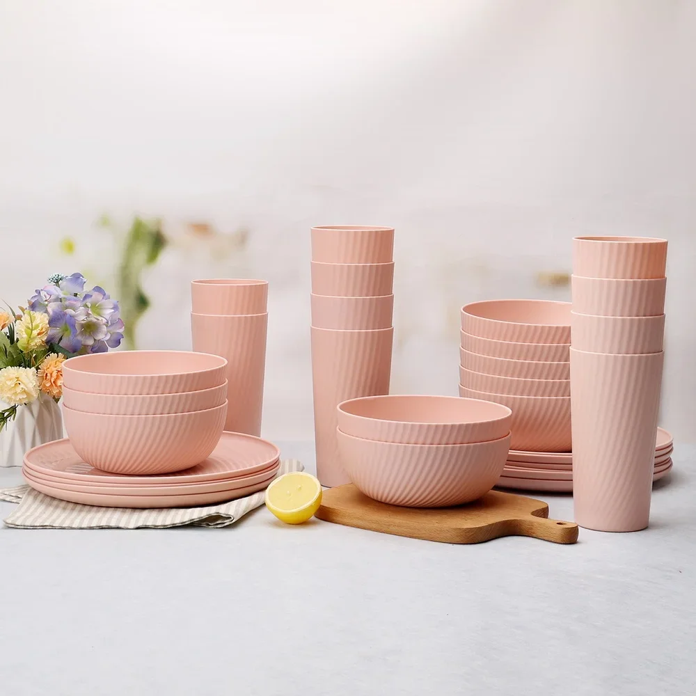 30-Piece Pink Swirl Dinnerware Set 5