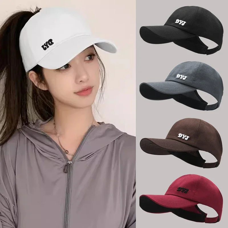 Summer Cap Women High Ponytail Baseball Cap Solid Color Sunhat Sport Running Sun Visor Hats Women Ponycap Adjustable Paste Caps sun hat sun protection hat baseball caps