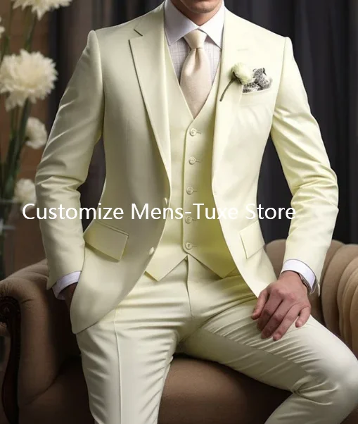Abiti da uomo eleganti da sposa Blazer Slim Fit 3 pezzi Giacca Pantaloni Gilet Costume di lusso Homme Festa formale Abbigliamento maschile - immagine 3