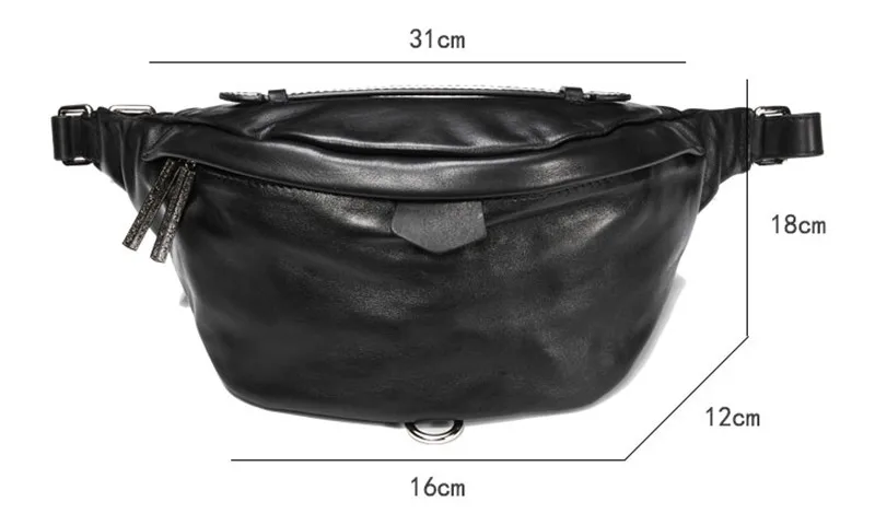 PNDME Casual Einfache Natürliche Weiche Echtes Leder männer Schwarz Brust Tasche Mode Rindsleder Damen Taille Pack Reiten Umhängetaschen – Detail 1