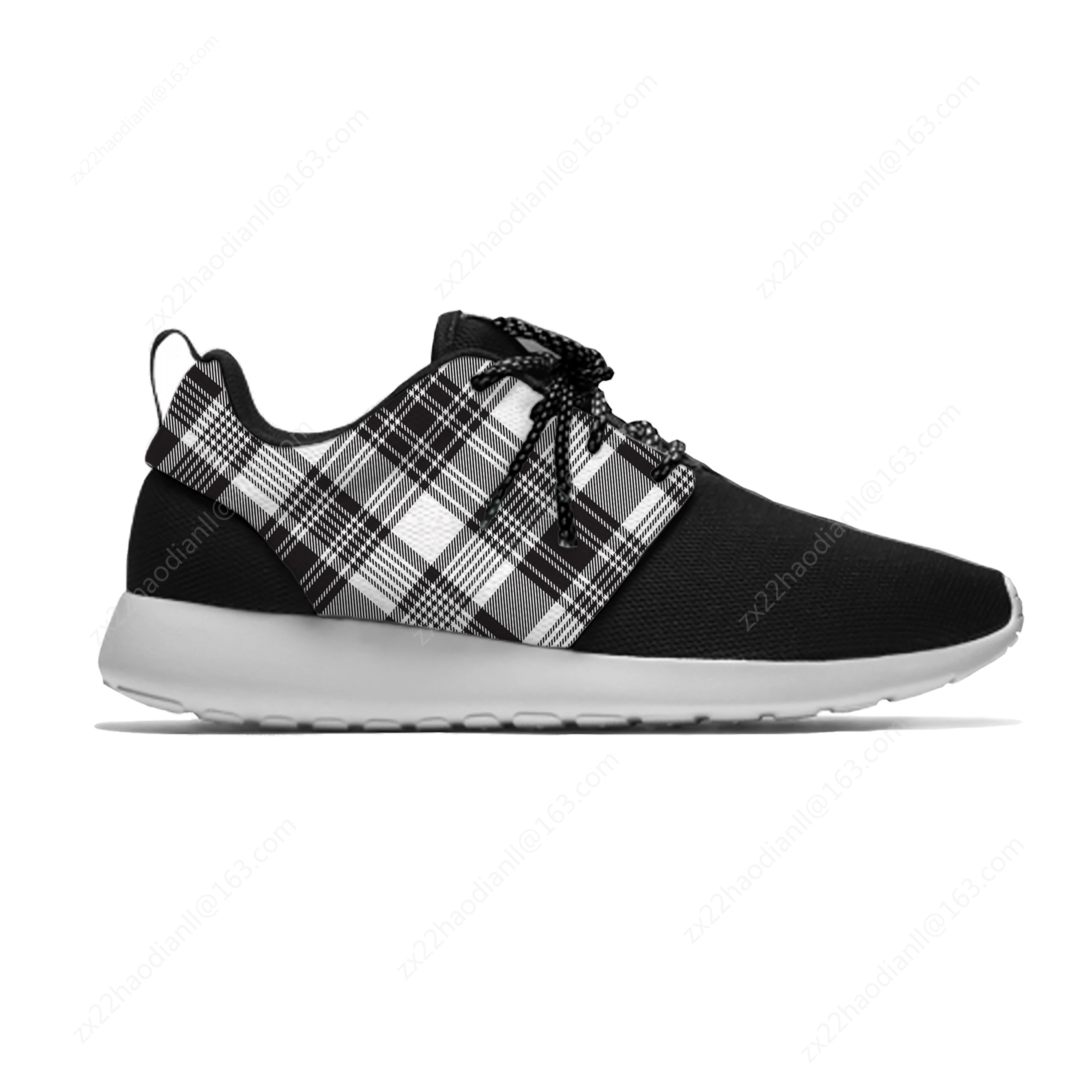 Black and White Plaid Checks Fashion Personality Sport Running Shoes Casual Breathable Lightweight 3D Print Men Women Sneakers