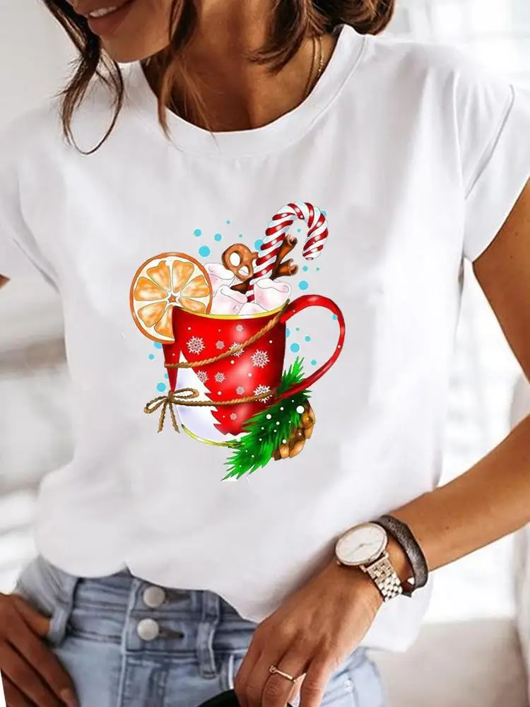 

Женская модная Рождественская, новогодняя, праздничная футболка, зимняя, сезон 90-х, одежда, футболка с графическим принтом и коротким рукавом, женские футболки