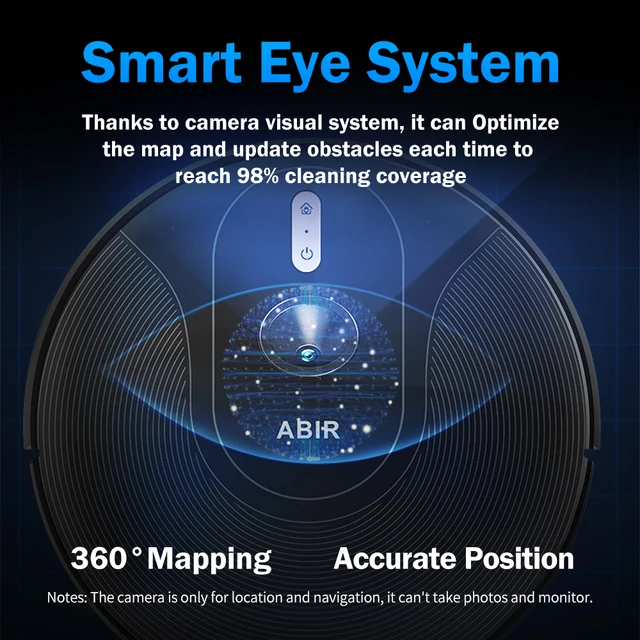 Robot aspirapolvere ABIR X6PRO con sistema oculare intelligente, aspirazione 6000pa, software Virtual Wall, pulizia a zone, disinfezione con lavaggio a umido, memoria mappa, compatibile con Alexa, Google Home 2
